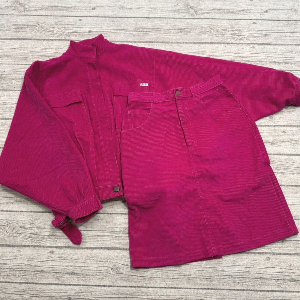 Vintage 80s Pepsi-Cola Corduroy Jacket & Skirt Set Women's 9 Pink Canada RARE